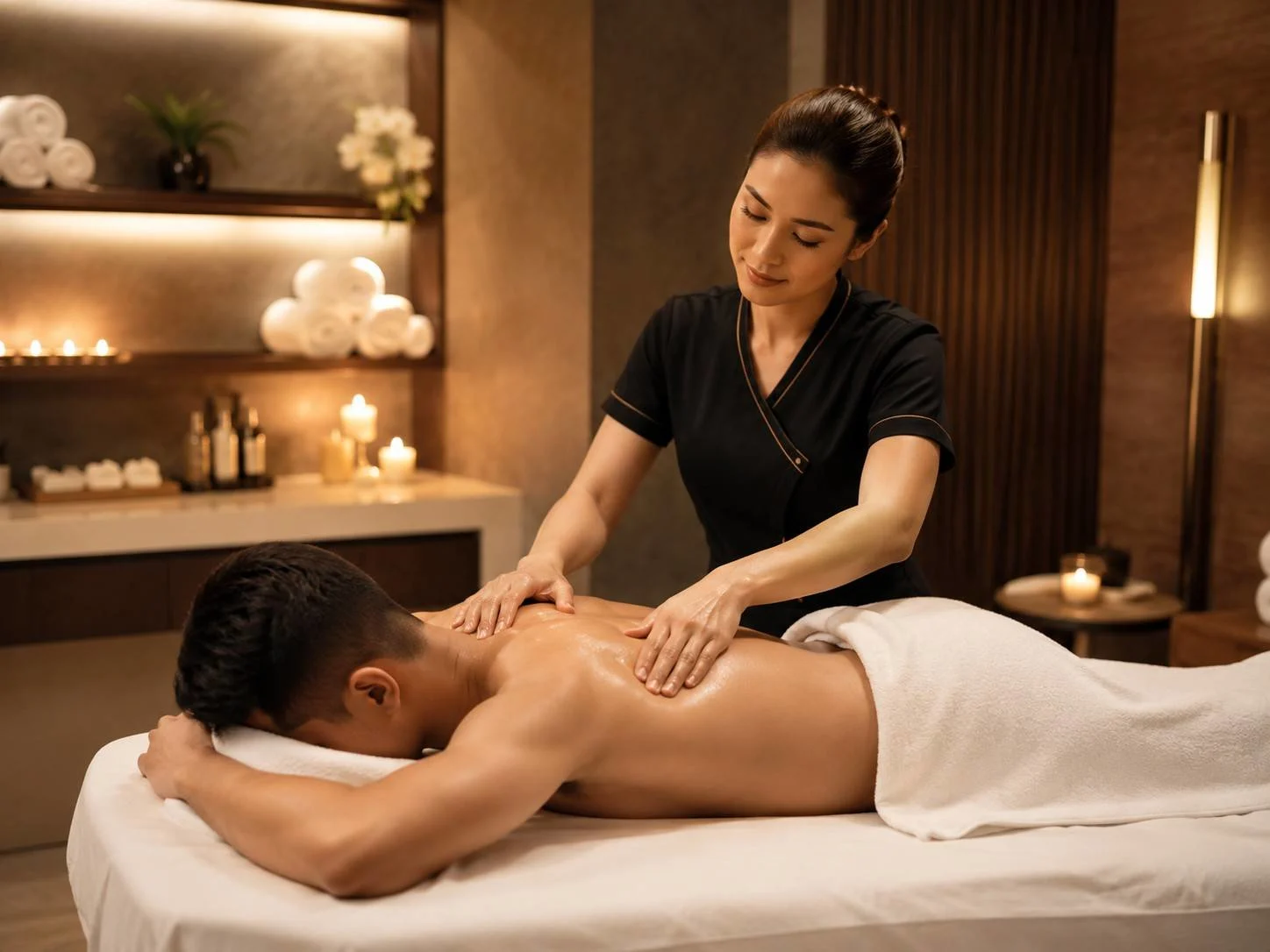 Back and shoulder massage in Gulshan Dhaka private spa room at Gulshan Royal Thai Spa