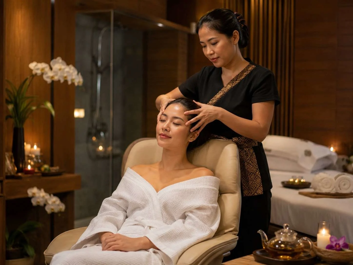 Head massage in Gulshan Dhaka private spa room at Gulshan Royal Thai Spa