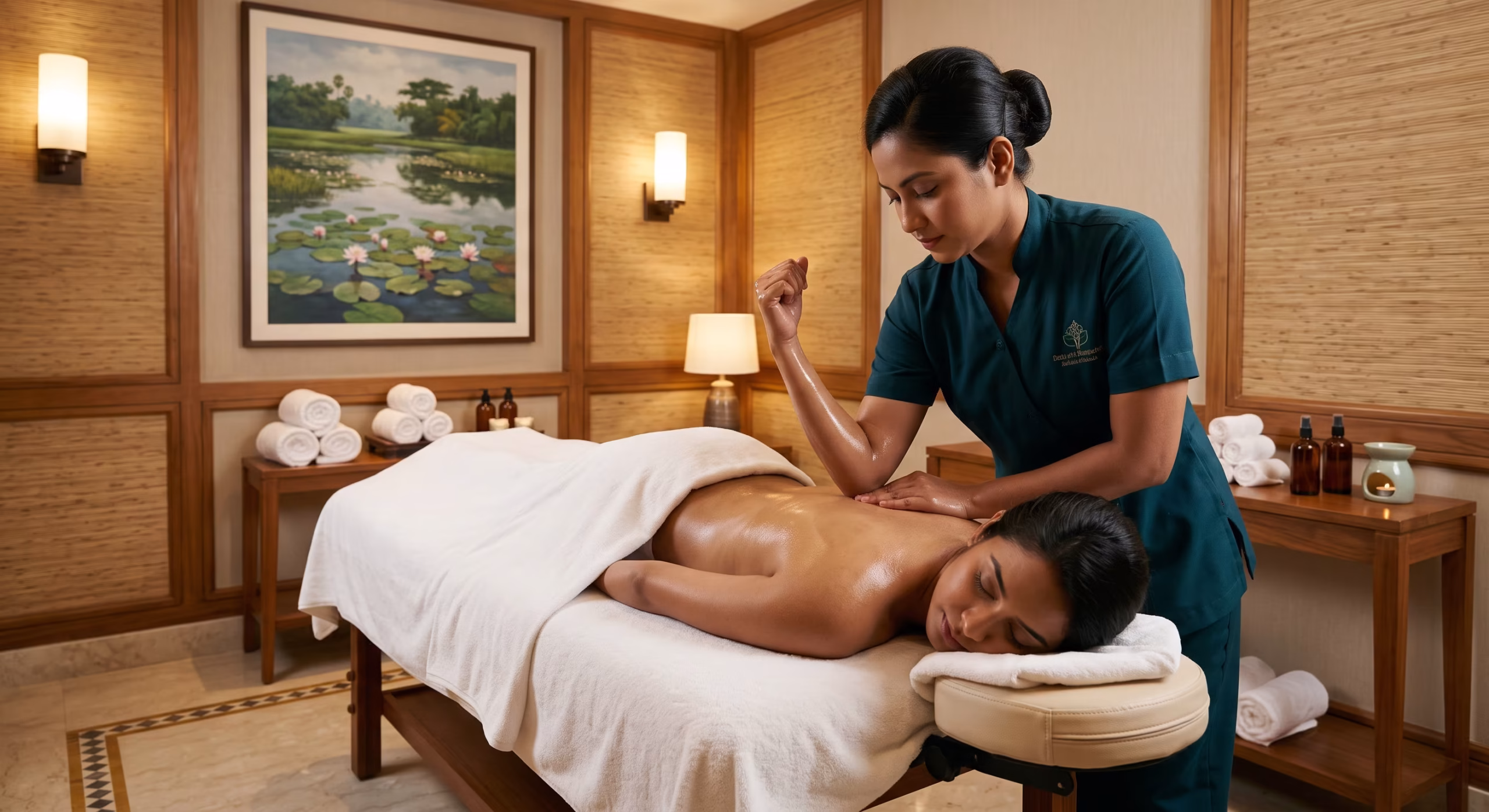 Deep tissue massage technique targeting back muscles at Gulshan Royal Thai Spa