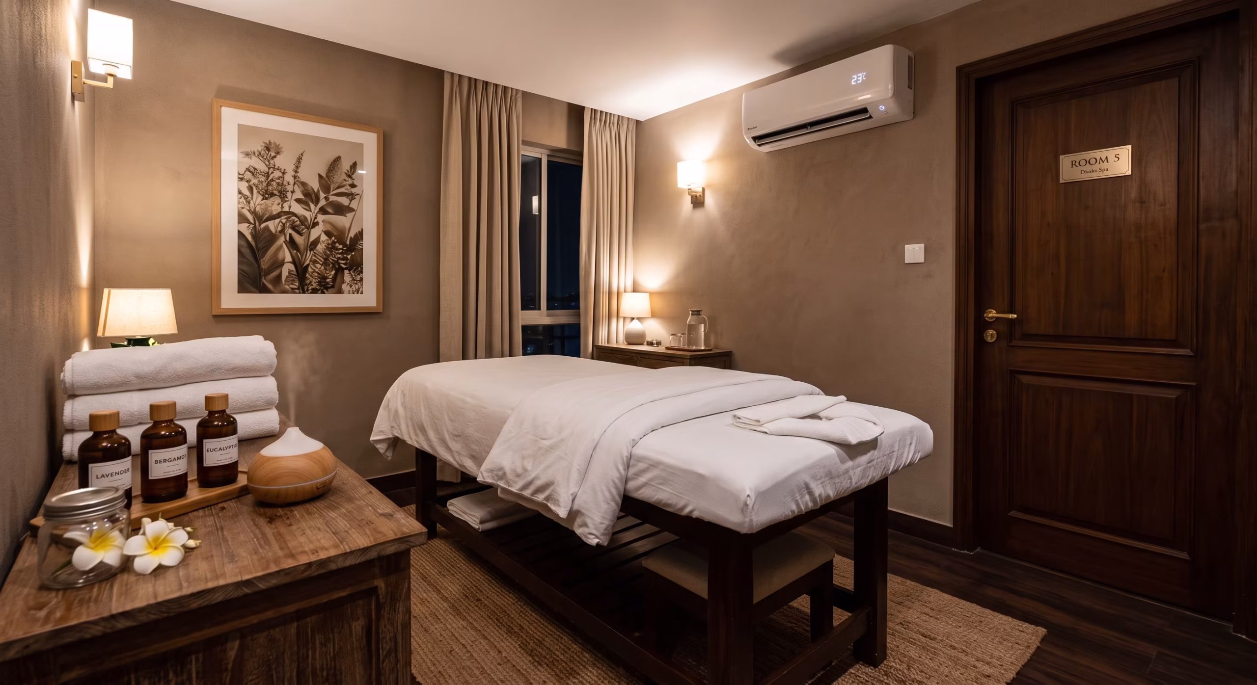Private spa room with locking door and fresh linens for first-time visitors in Gulshan 2